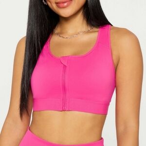 Front Zip High Impact Sports Bra - Pink (Size L)